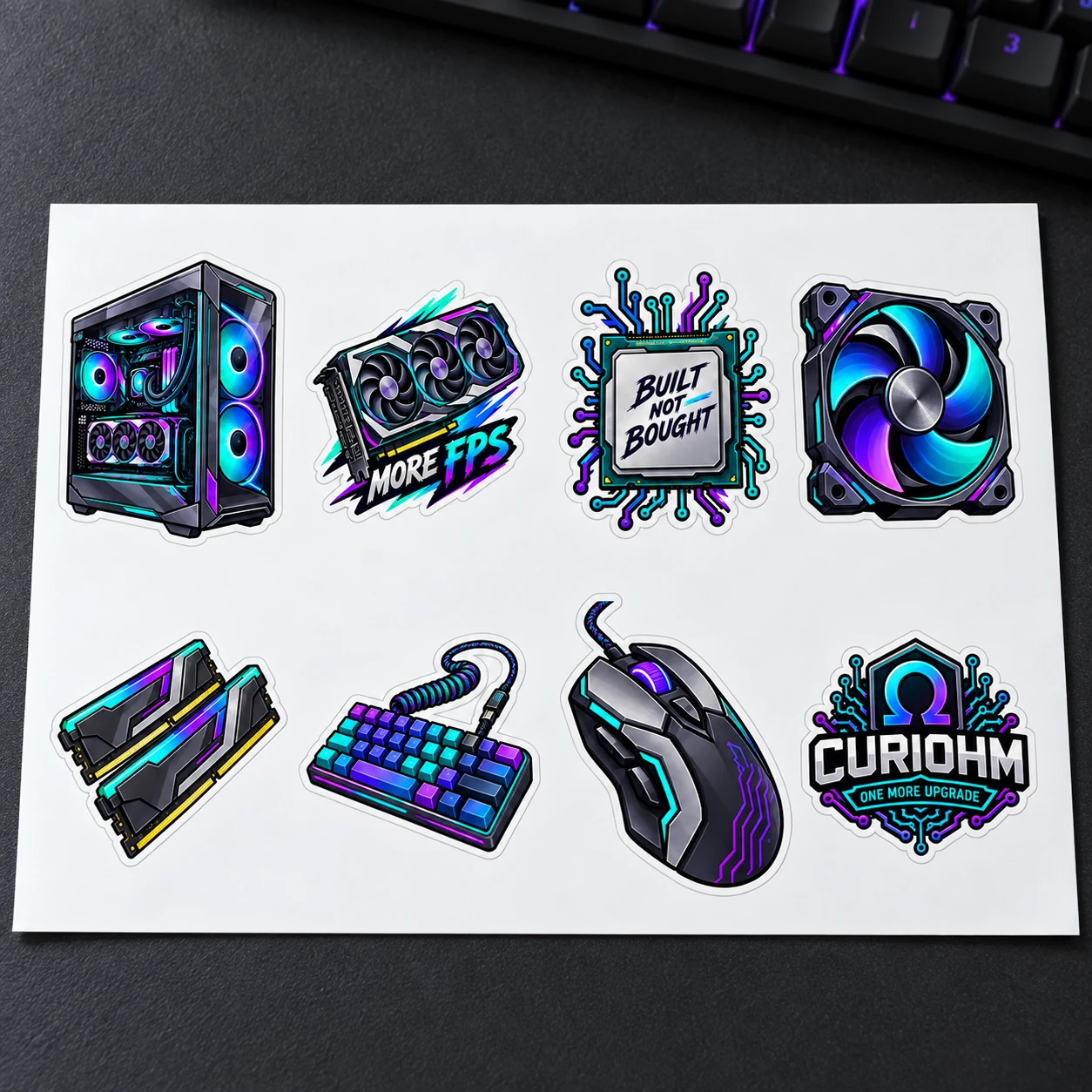 Gaming PC Sticker Sheet illustrative design mockup